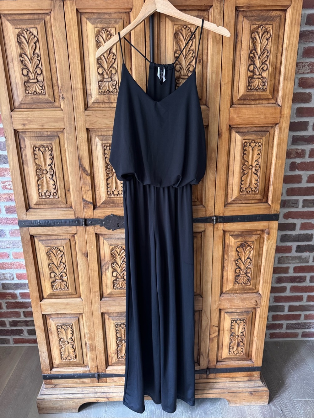 Black Spaghetti-Strap Jumpsuit with Blouson Top